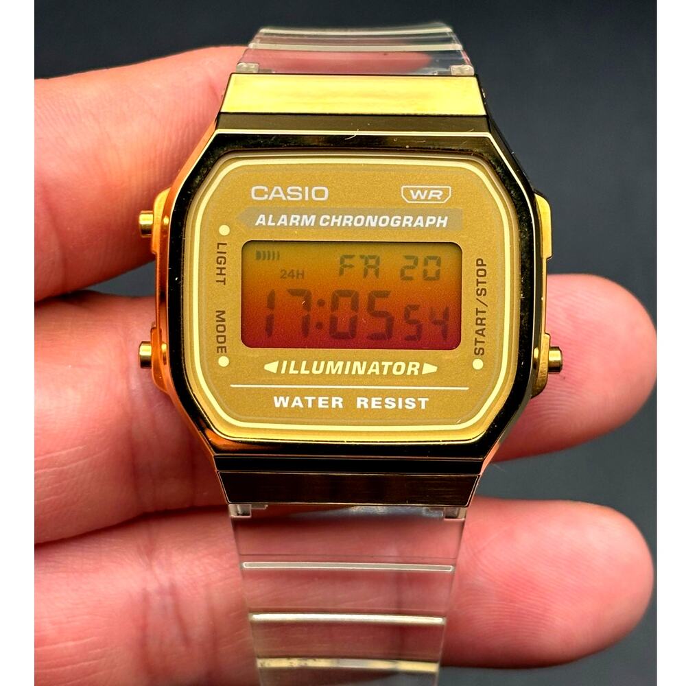 LWS Golden Hour Casio A168XE Vintage Collection Clear Strap Digital 
Mod Watch - Picture 6 of 17